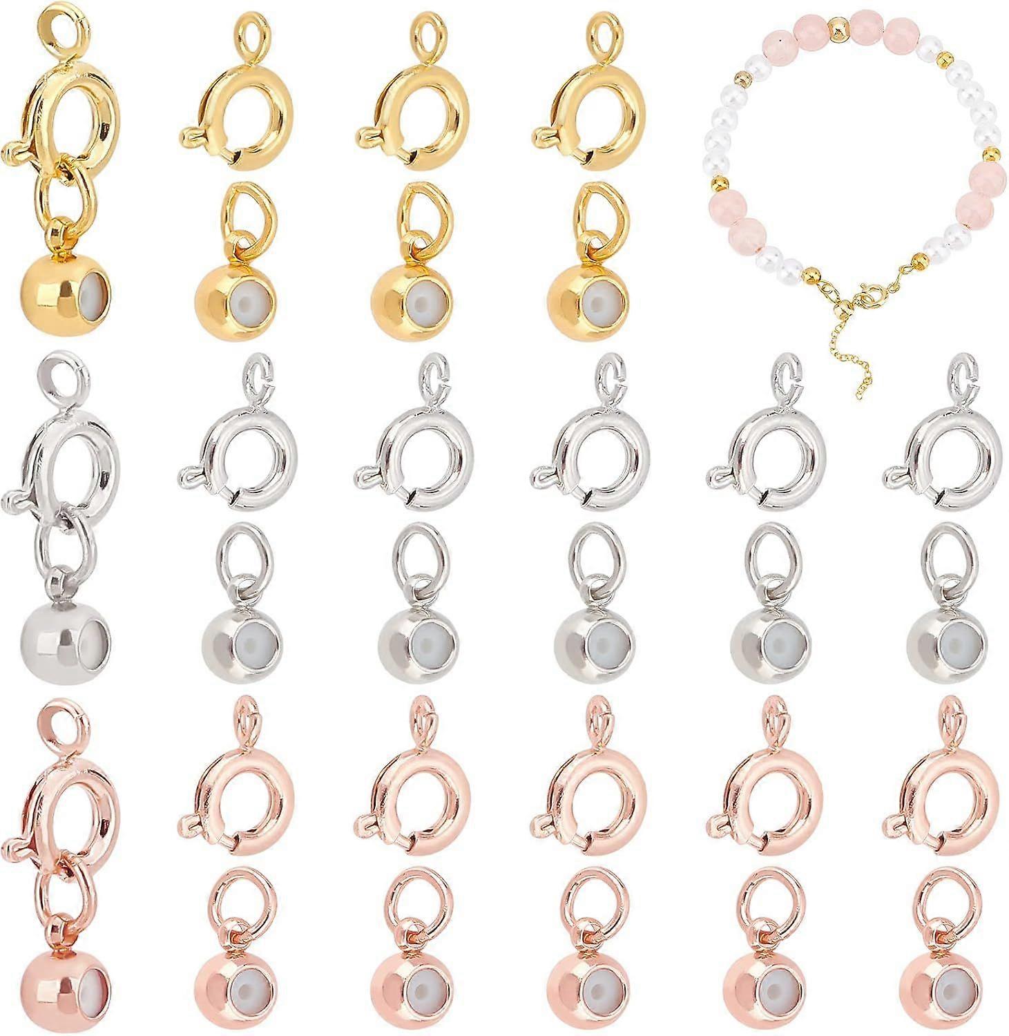 30pcs Stopper Beads with Brass Spring Ring Clasps 18k Gold Plated Spring Clasps Silicone Stopper Beads Round Closed Ring Clasps for DIY Necklaces Ankl