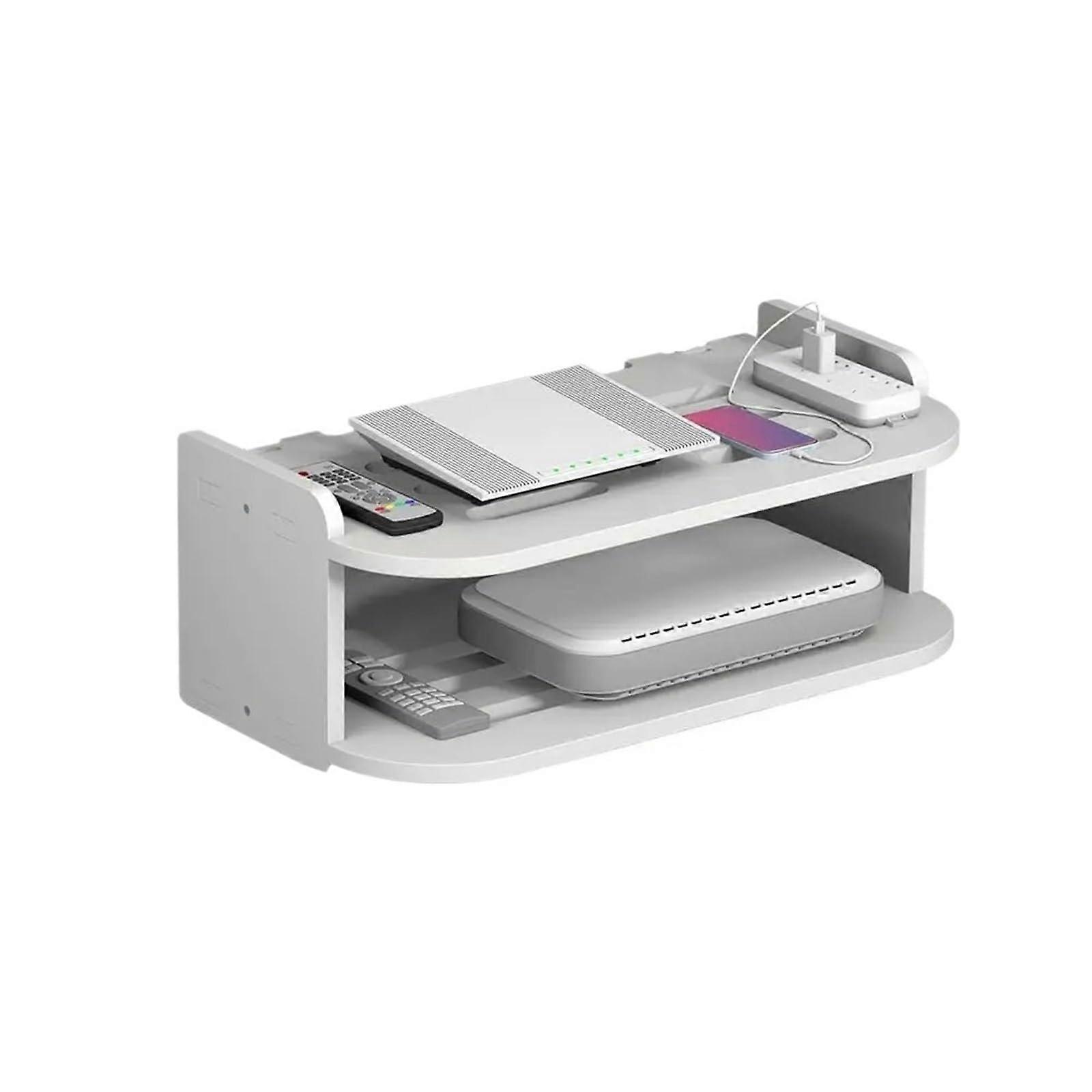 WiFi Router Wall Mount Shelf SpaceSaving Dual Layer Floating Organizer with Rounded Corners 35cm