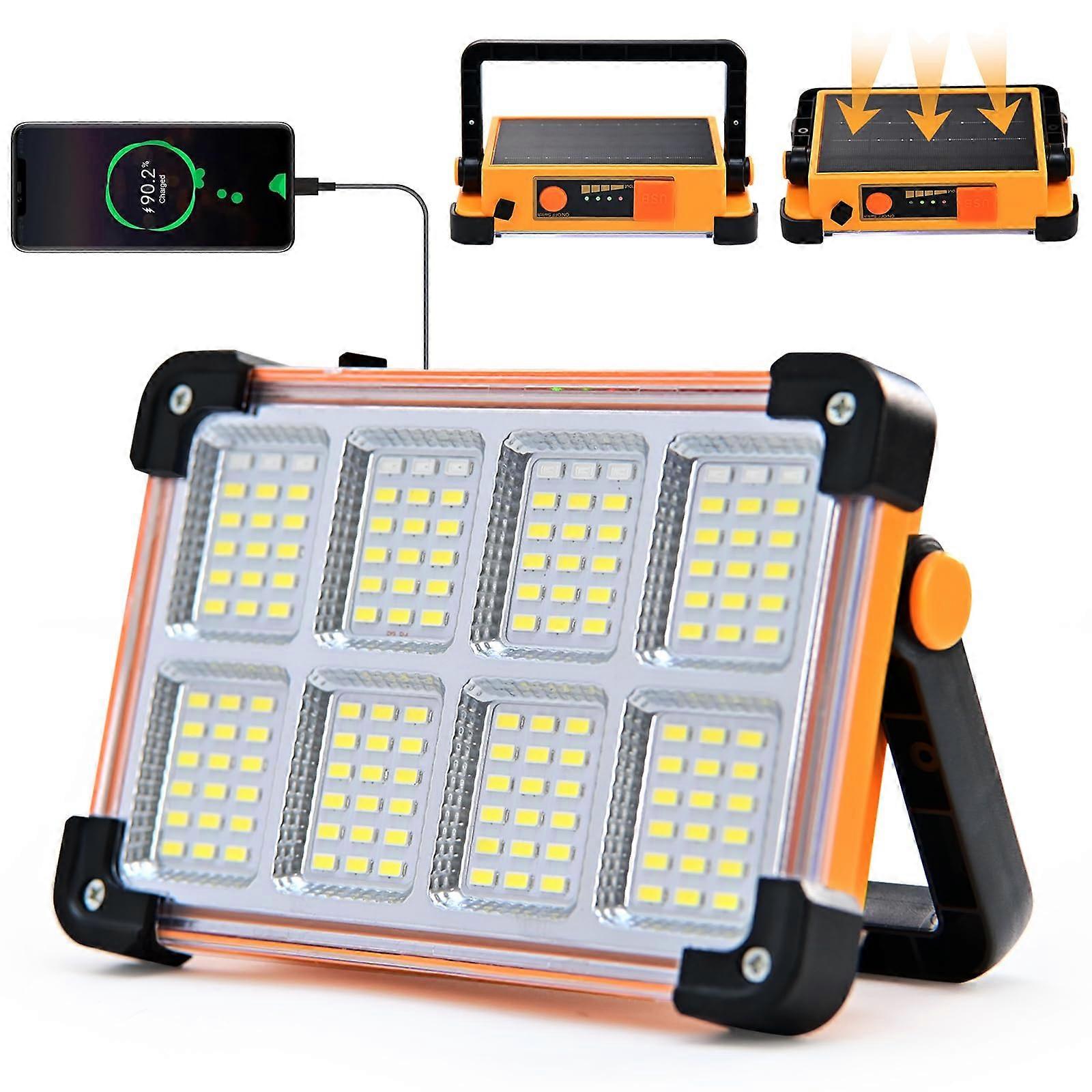 Solar Work Light 10000 Lumen Rechargeable LED Flood Lamp IP66 Waterproof with Stand for Camping Emergency