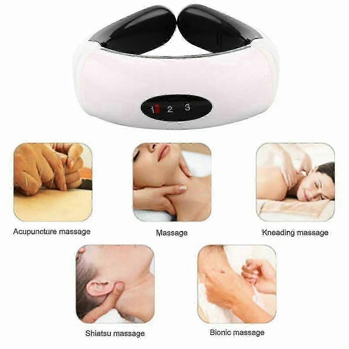 6 Modes Electric Pulse Neck Shoulder Relax Massager Adjustable Cervical Physiotherapy White