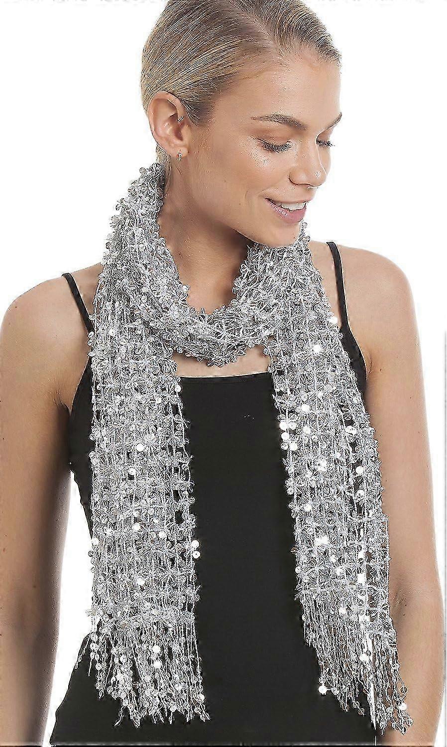 Women's Stunning Sequin Evening Scarf - In 6 Beautiful Colours Silver