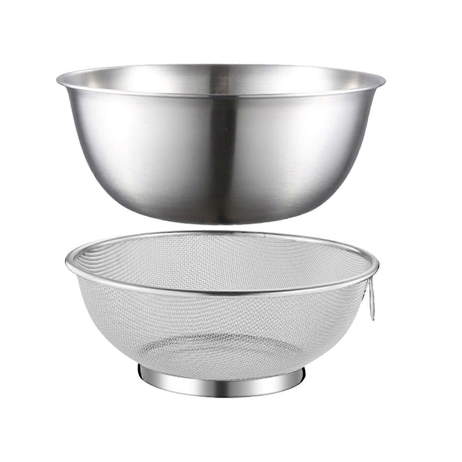 Silver Stainless Steel Colander Basket for Draining Rice 2Pcs Set