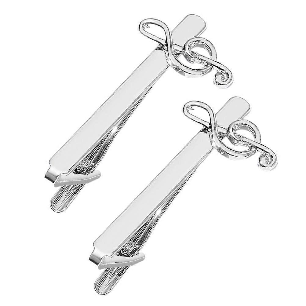 Silver Alloy Tie Clips 2Pcs for Men Musical Note Style Accessory