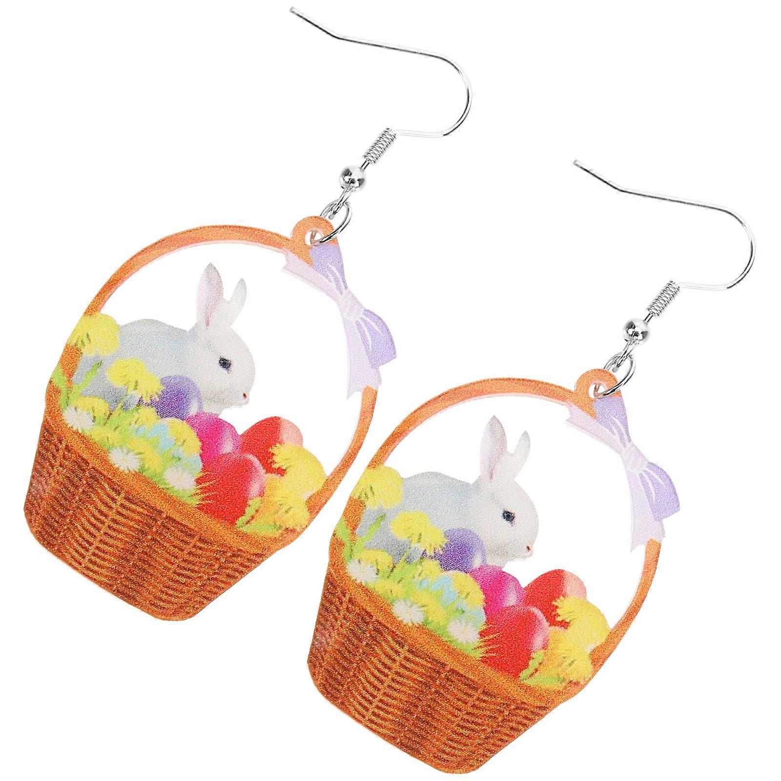 Rabbit Earrings Flower Basket Shape for Decoration 1Pair Dangle Earrings