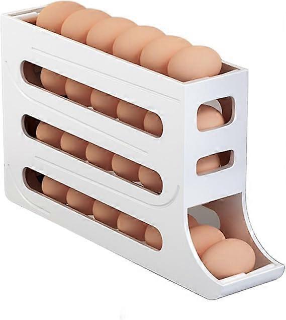 Egg Holder for Fridge, 4Tier Automatic Rolling Rack, 30Egg Large Capacity Organizer, White