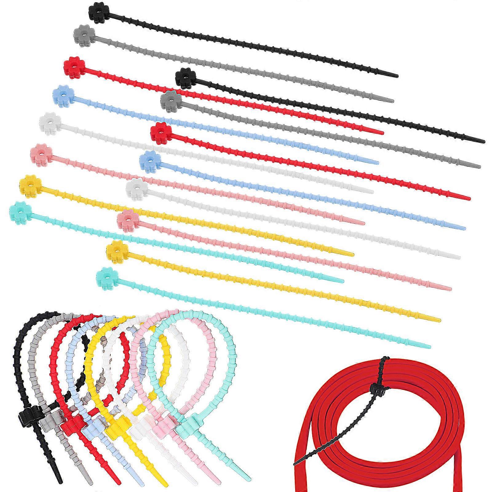 Data Cable Ties Silicone Cable Ties for Cord Management 24Pcs Assorted Color Sets