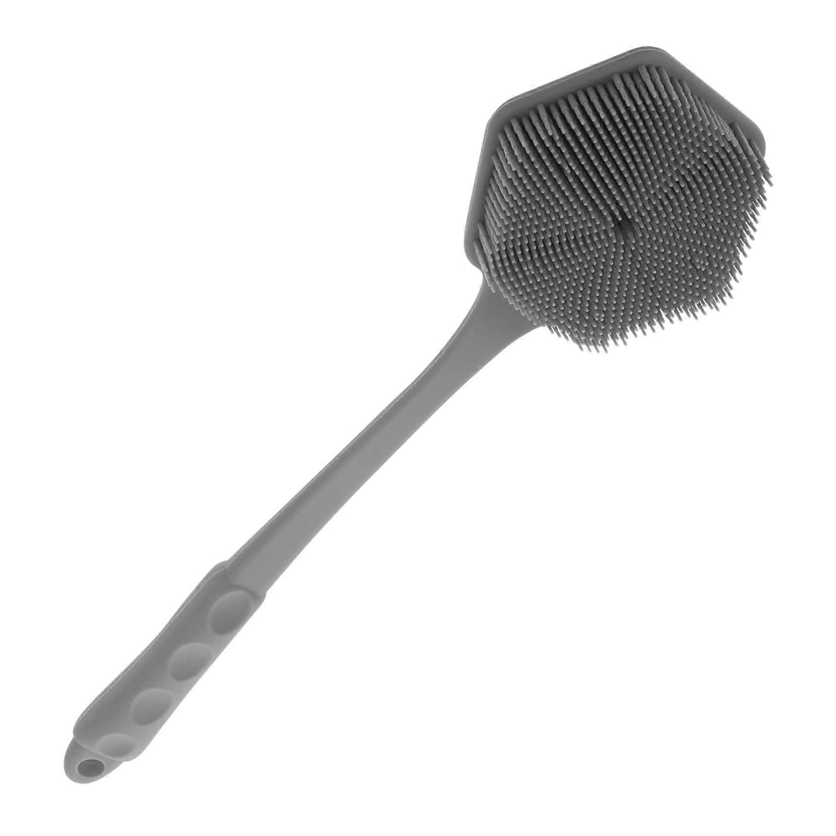 Silicone Back Scrubber with Long Handle DualSided Exfoliating and Massage Shower Brush