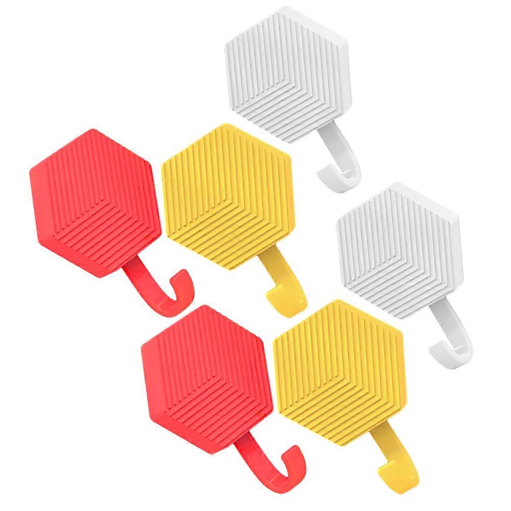 Wall Mount Hooks Hexagon Adhesive for Hanging 6Pcs in Assorted Colors