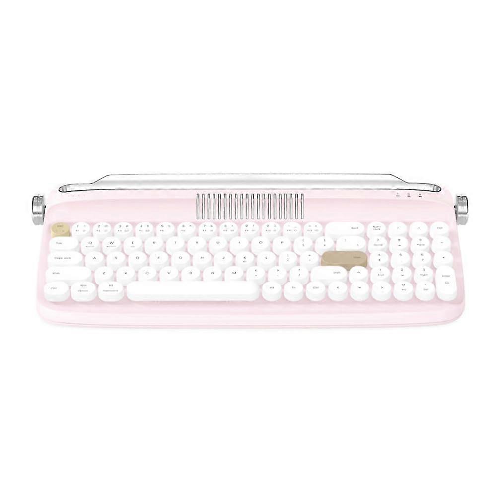 Bluetooth Wireless Keyboard Retro Mechanical Dual Mode Bluetooth 5.2 Pink Rechargeable with Stand