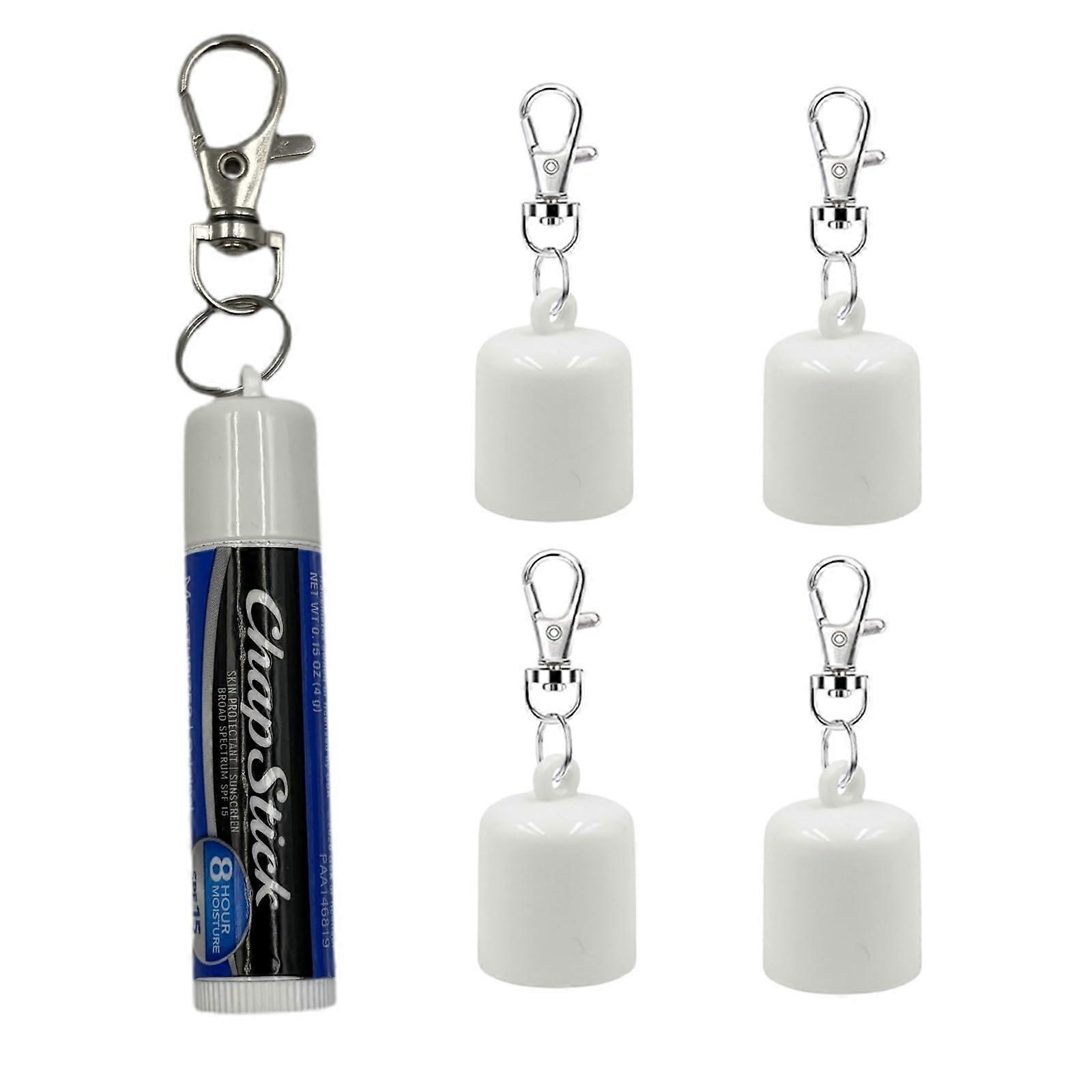 Cap Replacement Keychain Set for ChapStick, Secure Snap Closure, Protects Lip Balm, White 4 Pack