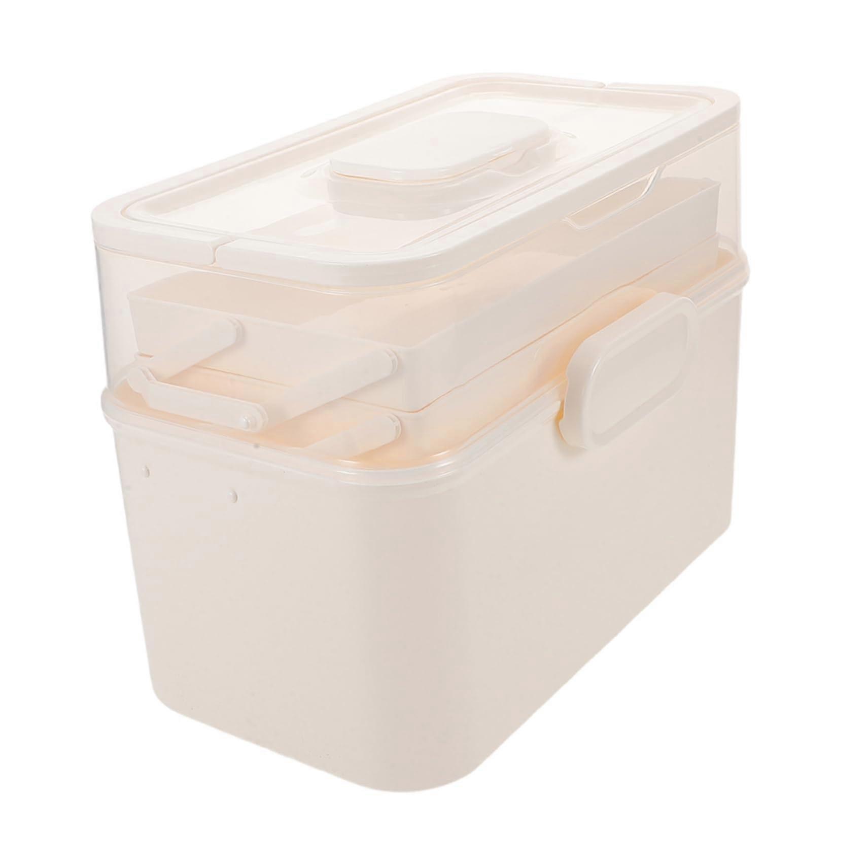Plastic Storage Box Three Layer Organizer with Handle Clear DustProof Lid for Crafts and Medicine