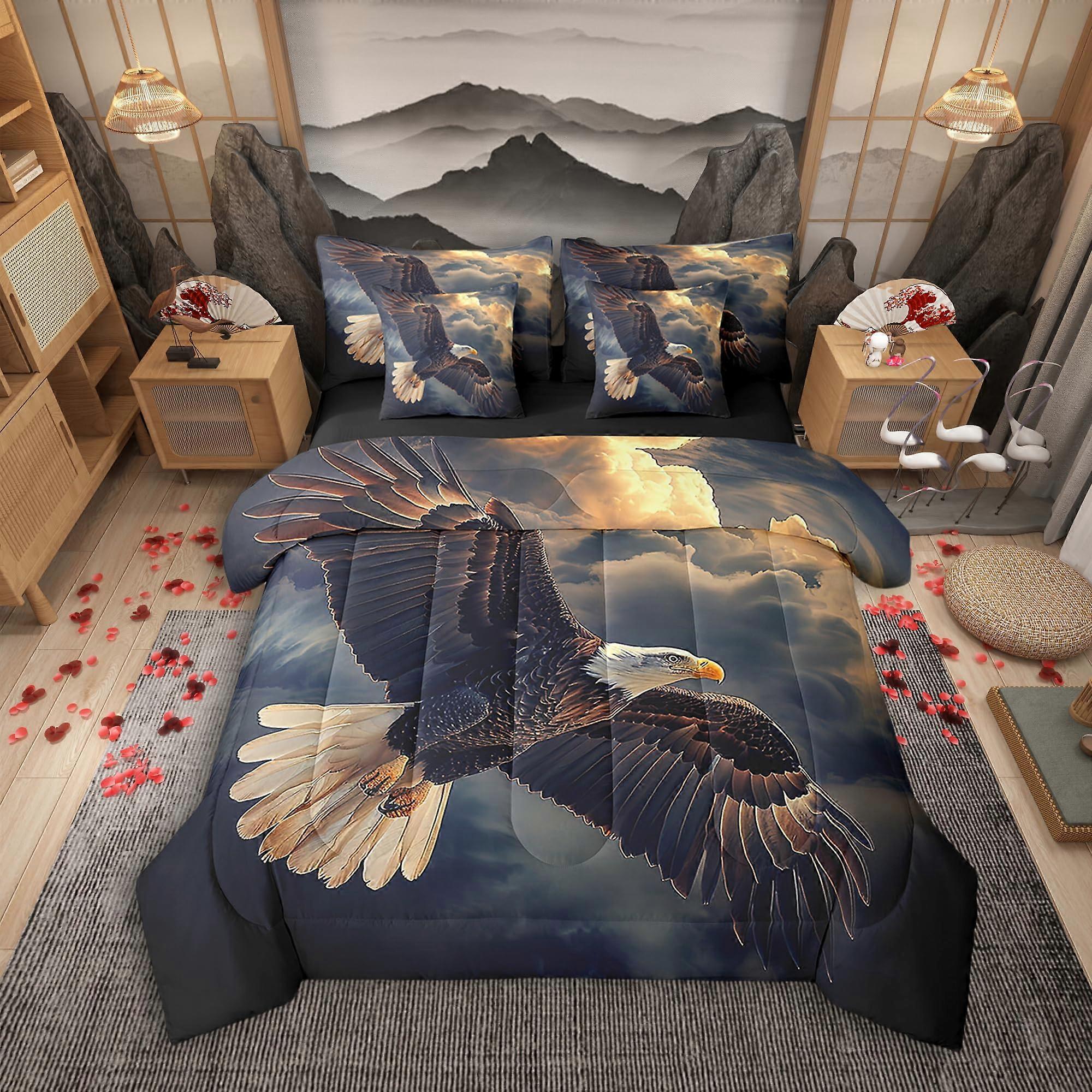 Full Size 7 Piece Comforter Bedding Set with Flying Eagle Print, Breathable Microfiber, FadeResistant