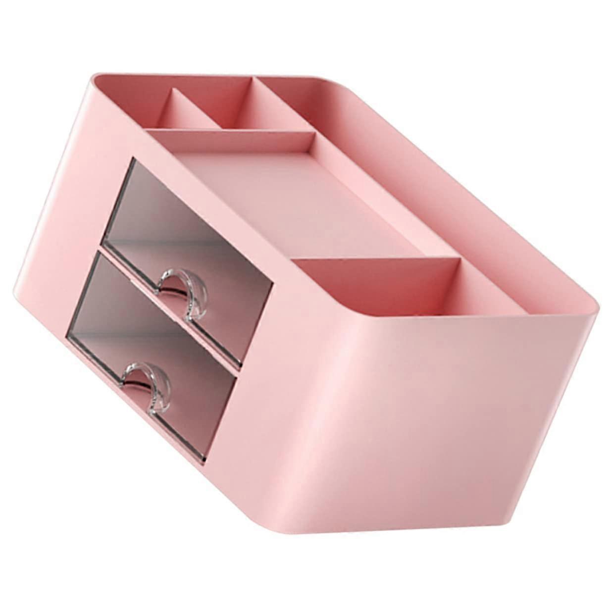 Desk Organizer with Drawers Pink Makeup Storage Box MultiSection Compact Design for Home Office