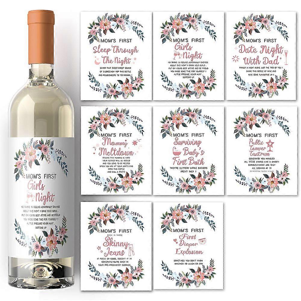 16 Sheets 8 Patterns Coated Paper Adhesive Sticker Wine Bottle Adhesive Label Mother's Day Theme Rectangle Mixed Patterns 12.5x10cm 2 sheets/pattern