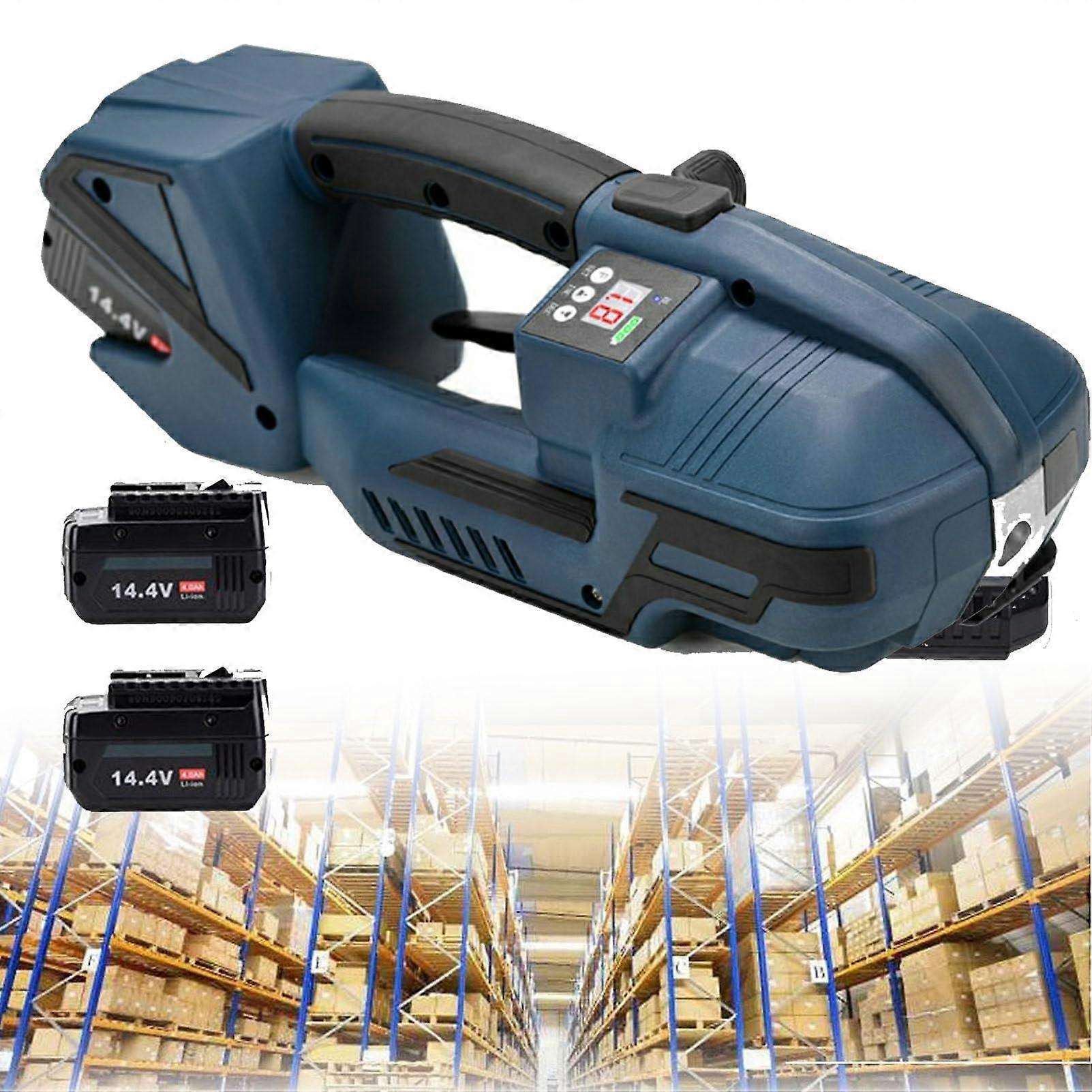 Electric Strapping Machine with Adjustable Tension, Battery Powered Tool for Pallets and Boxes