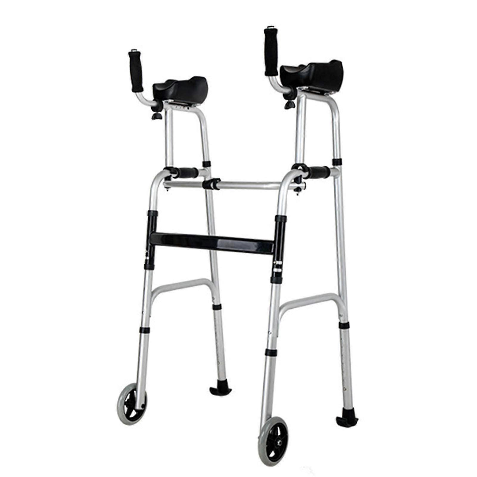 Foldable Walker with Wheels for Seniors, Adjustable Height, Lightweight Aluminum Frame, Silver