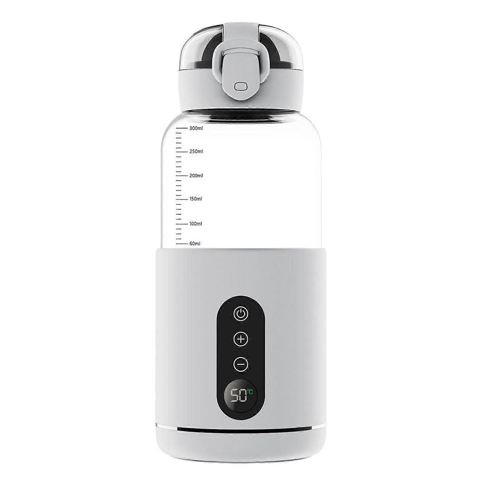 Wireless Portable Bottle Warmer with LED Display and Adjustable Temperature, White Silicone Base