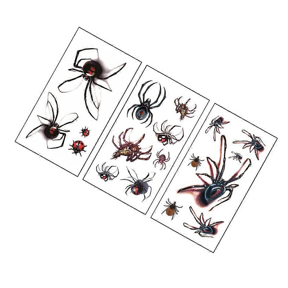 Waterproof Spider Pattern Stickers Halloween Temporary Tattoos 3 Sheets