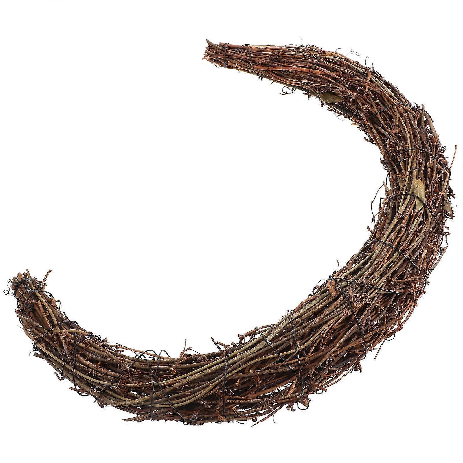 Moon Shape Grapevine Wreath Natural Rattan for DIY Decoration Brown