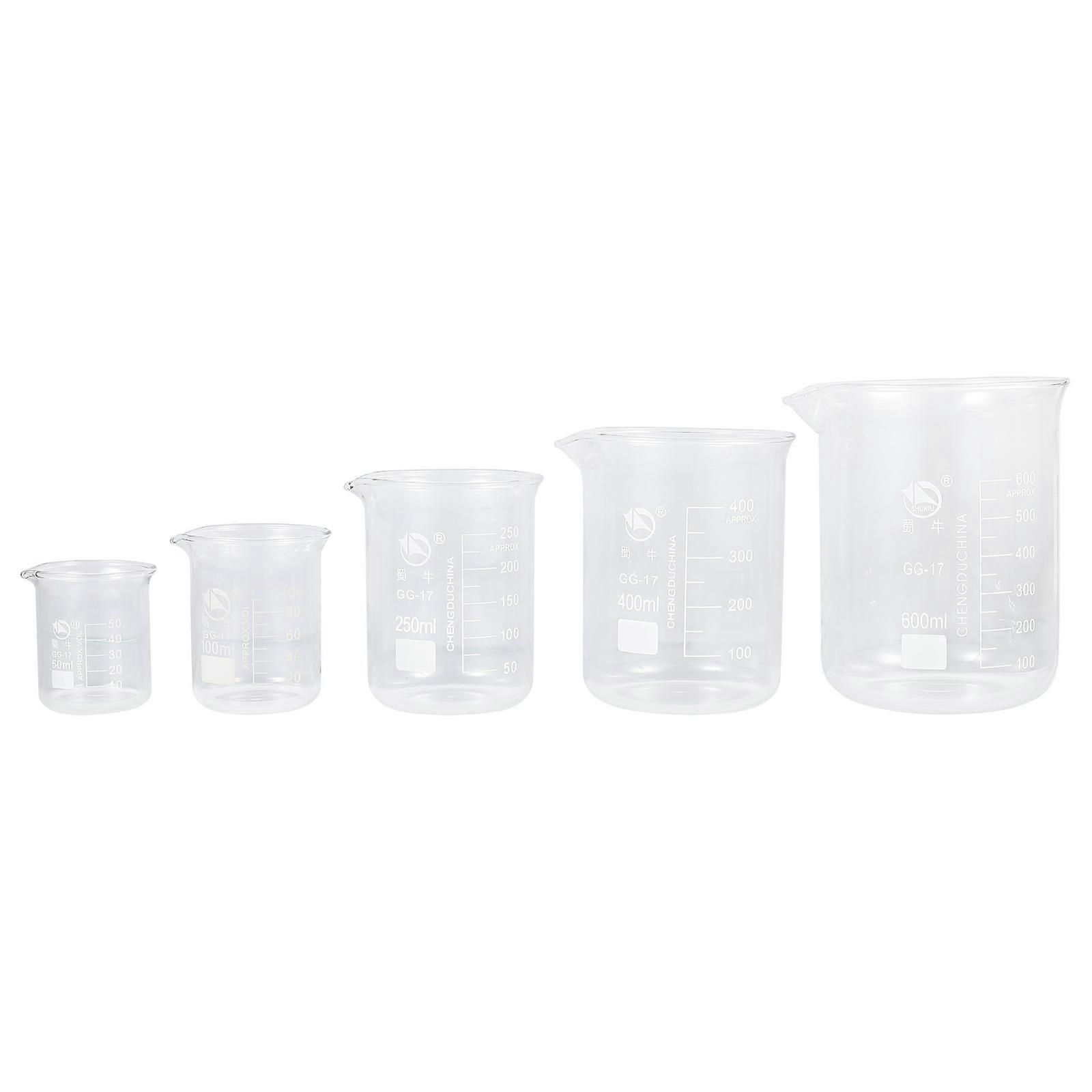 Glass Beakers Transparent Measuring Cups for Storage Use 5Pcs Kit