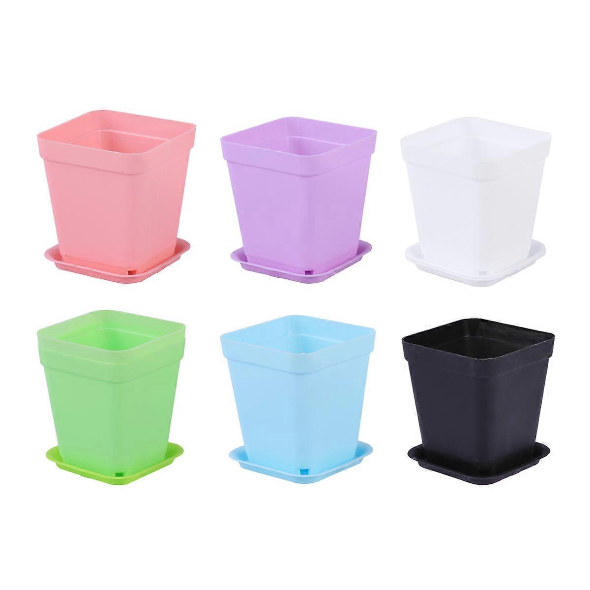 Plastic Pots Square Planters for Indoor Plants Stable and Ventilated 3 Sets Black