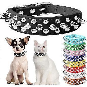 Black Soft Leather Spiked Dog Collar, Adjustable, Anti-Bite, for Small/Medium/Large Dogs – Compatible with Chihuahua, Yorkie, Pit Bull