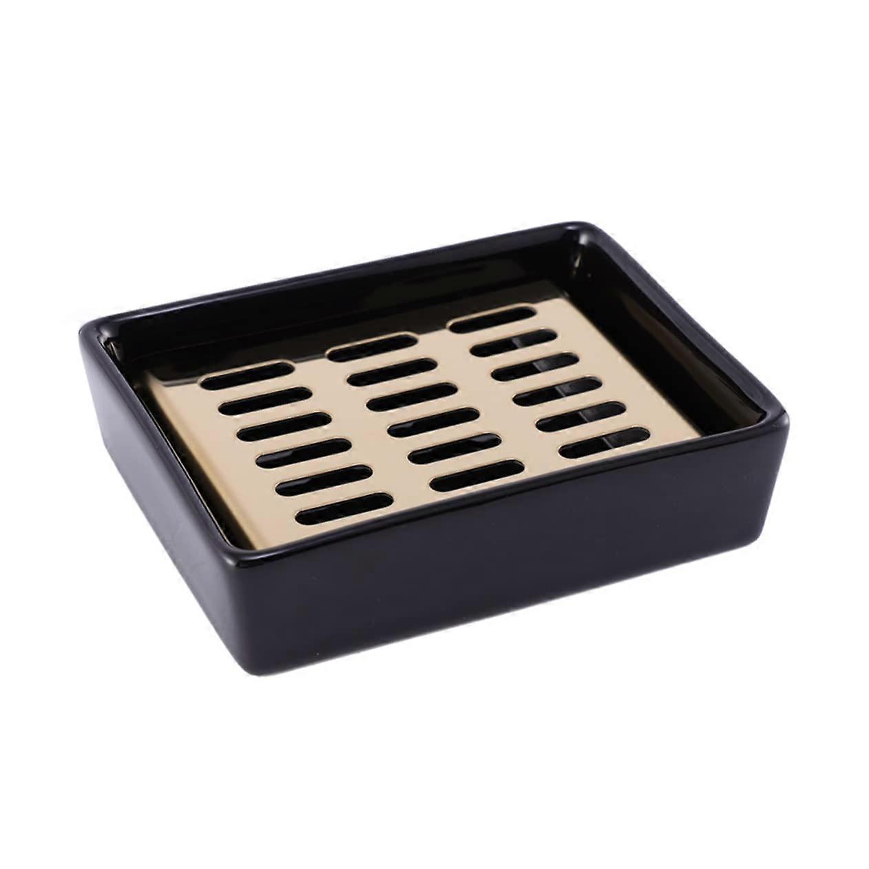 Ceramic Double Soap Dish with Drain, Rustic Dual Compartment Holder, Elevated Countertop Stand