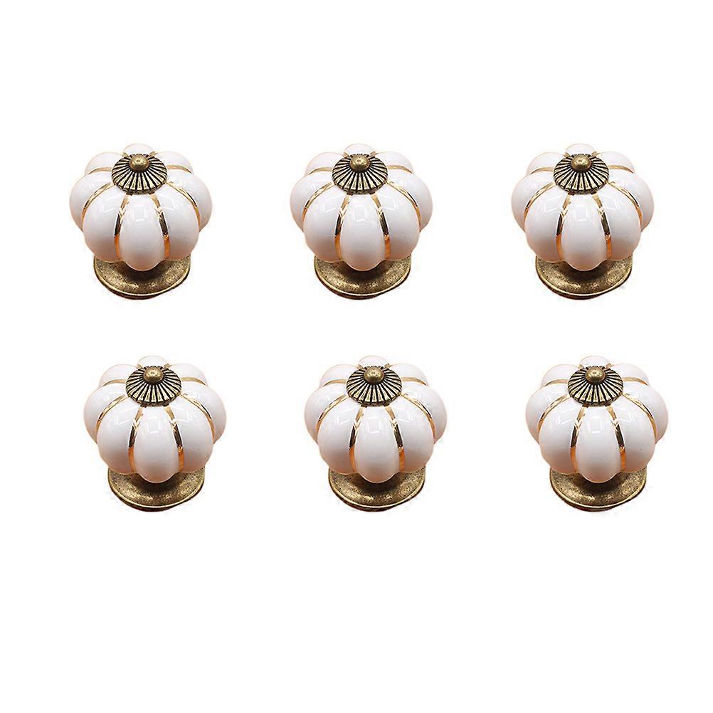 Ceramic Pull Handle for Drawer Pumpkin Style Cabinet Knobs 6Pcs White