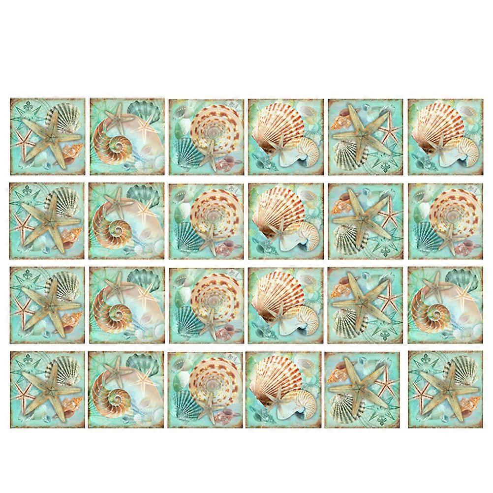 Waterproof Tile Sticker for Decor 24Pcs Seashell Pattern Removable Stickers