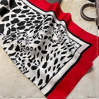 Lenço feminino moderno com estampa de leopardo, 70*70cm, com bordas de cetim macio, estilo bandana quadrada, ideal para primavera/verão e proteção solar.
