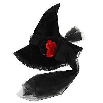 Halloween Witch Hat Cosplay Gauze Simulation Flower Witch Hat Halloween Costume Hat
