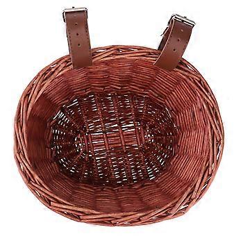1 pc retro tecido balde bicicleta frente rattan cesta de vime cesta de alimentos para crianças bicicleta (marrom)