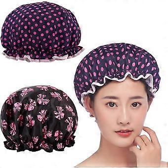 Waterproof Double Layer Shower Caps for Women, Reusable Bath Hats, Ideal for Shower, Cooking & Spa, 2 Pack