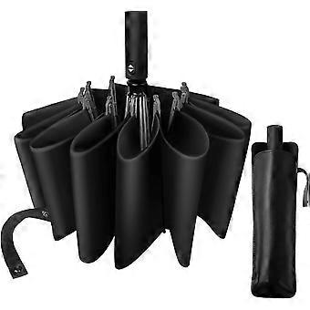 Automatic Inverted Umbrella, Windproof Stormproof Travel Umbrella with 10 Ribs, One-Hand Open Close, Large Waterproof Canopy, Compact for Men Women