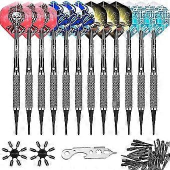 Piao 12g Soft Tip Darts 12packs With 4 Colors Fat Aluminium Shafts+100tips+tool+16flights+16 Protectors,lightweight Plastic Darts Set
