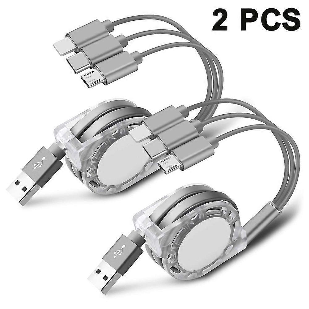 2pcs 3-in-1 Telescopic Data Cable-Gray Data Cable+Carton Packaging
