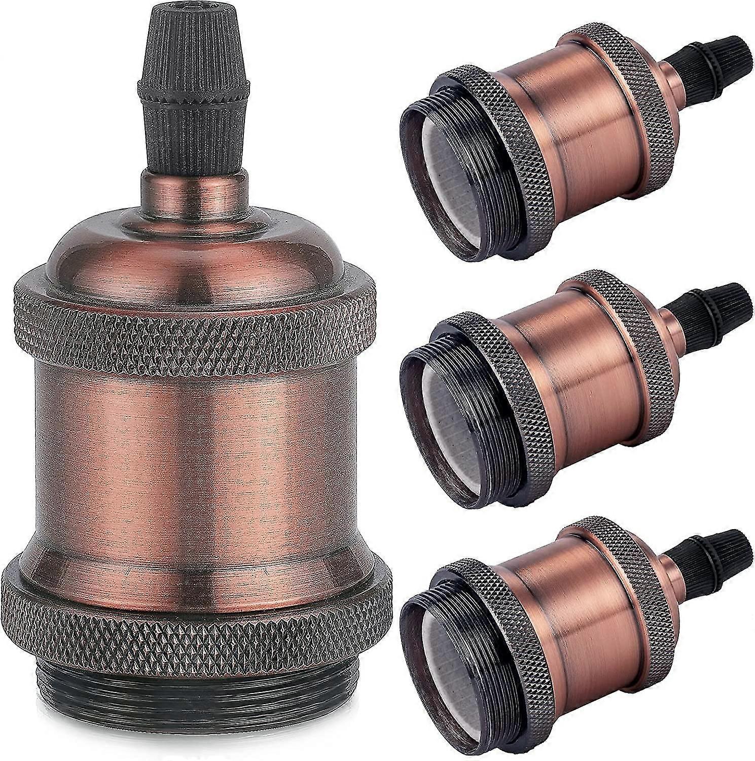 Vintage E27 Lamp Socket, Edison Retro Pendant Lamp, Solid Ceramic Adapter, 4 Pieces Red Copper Socket
