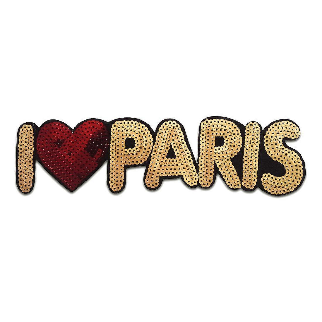 Patch - XL I love Paris sequins gold/red 25.5x6.5 patch