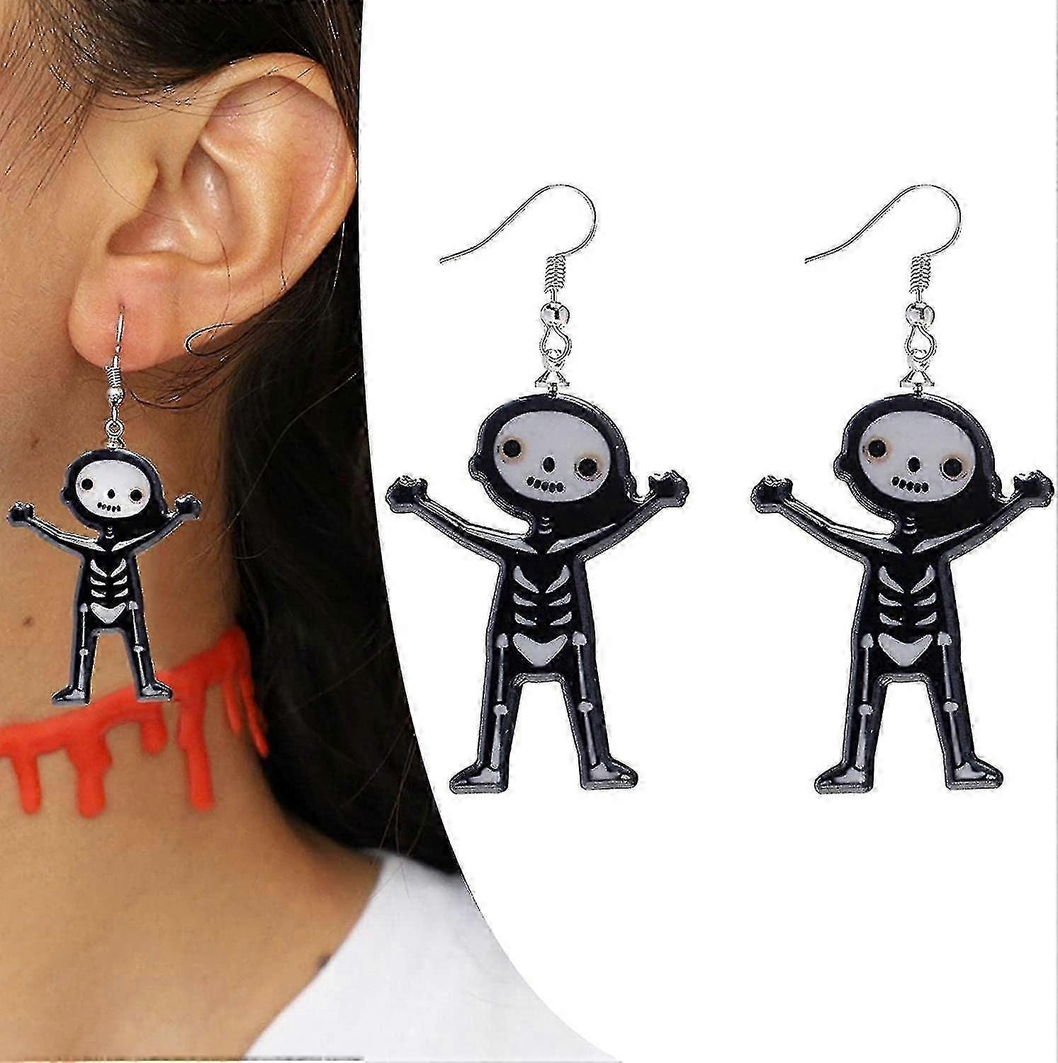 For Halloween Dangle Earring Set - Halloween Theme Dangle Earring Sets With Pumpkin Ghost Witch Skeleton Patterns