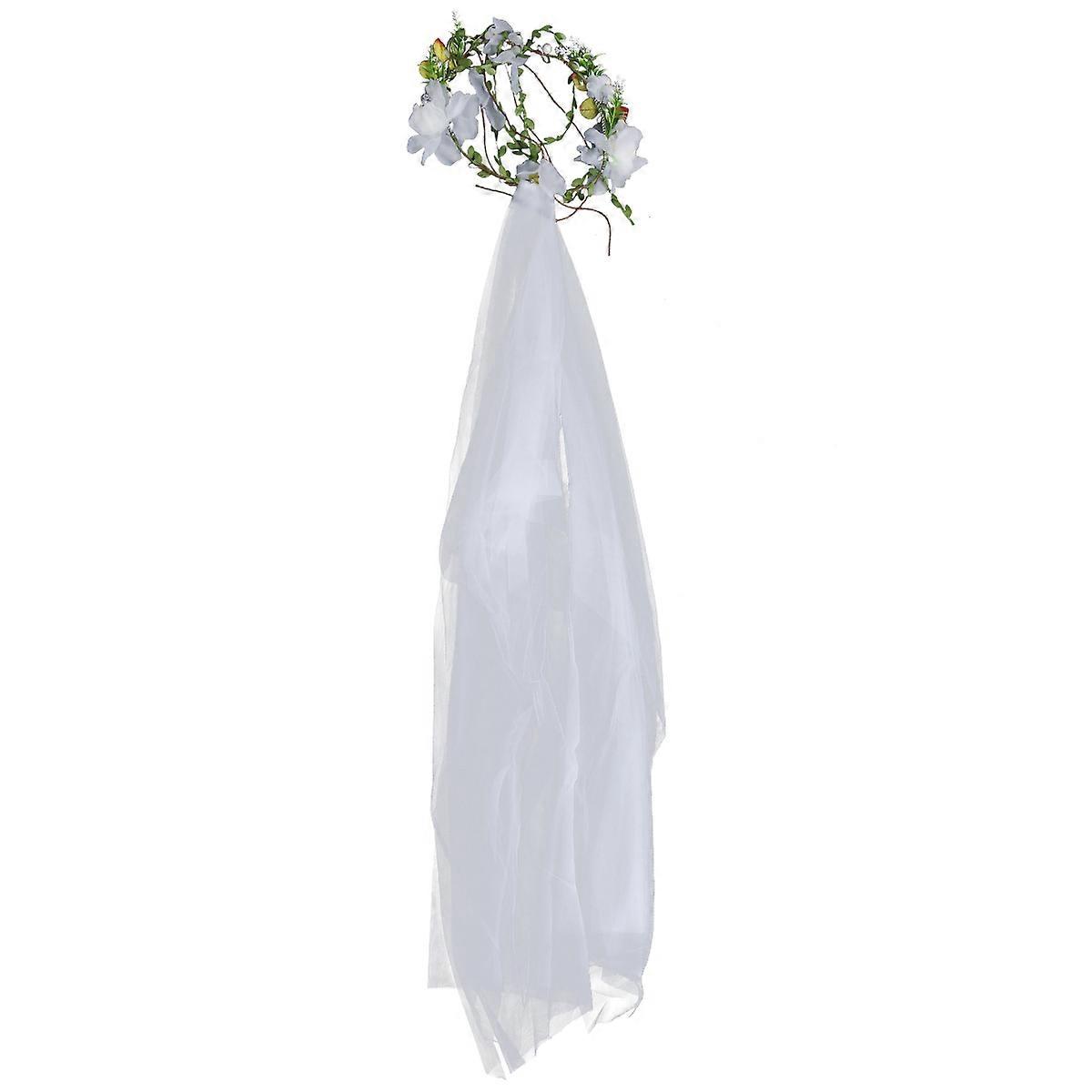 Blumenkranz-Haarschmuck mit weißem Schleier für Hochzeiten im europäischen Stil, handgefertigt