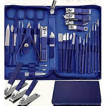 30 in 1 Stainless Steel Manicure Set with Case, Professional Pedicure Kit, Blue Grooming Tools