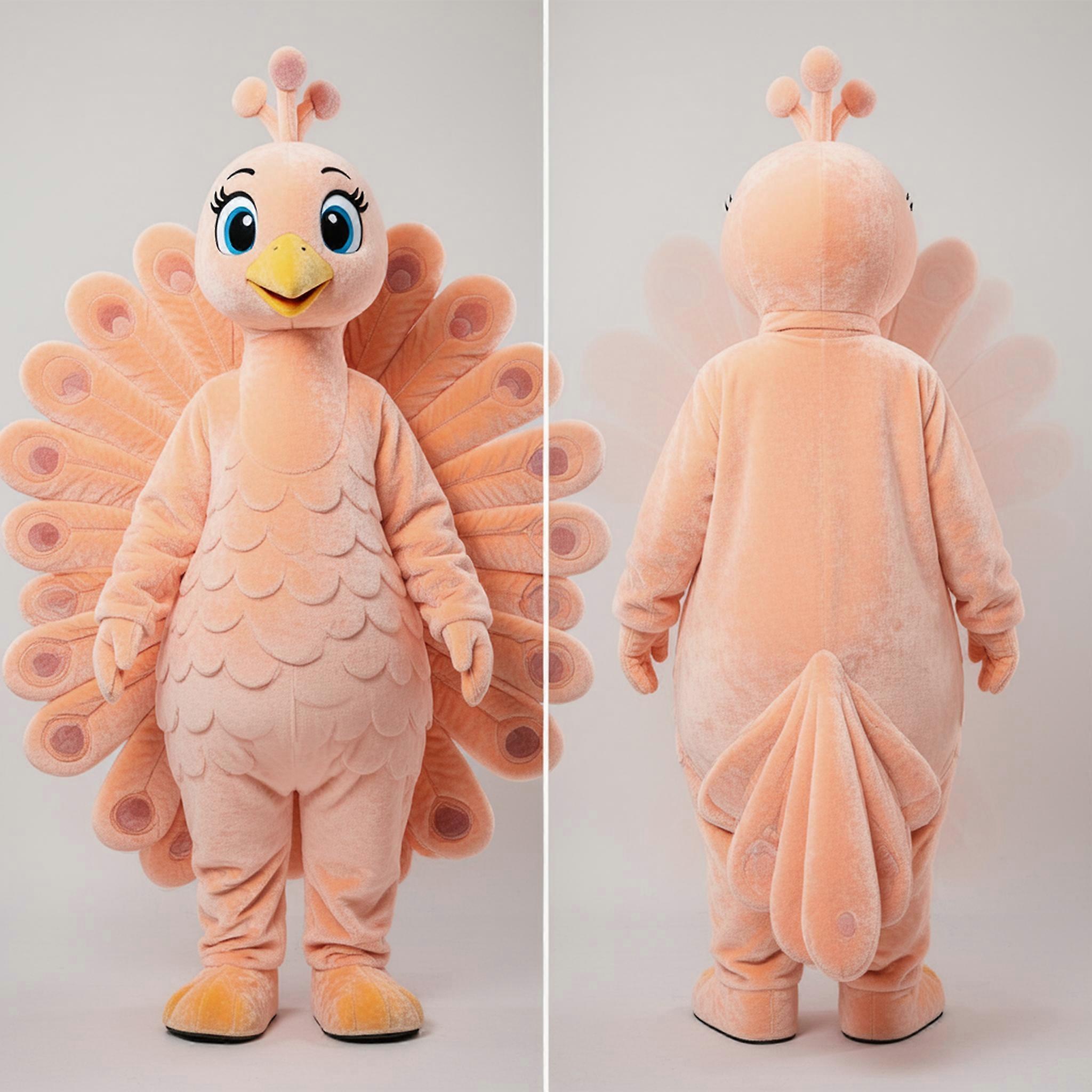 MASTICOT Peach Tinted Feathered Peacock Mascot