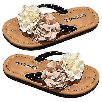 Summer Flat Thong Sandals with Flower Decoration Women Floral Flip Flops Cushioned Non‑Slip Sole for Beach Vacation Daily Wear