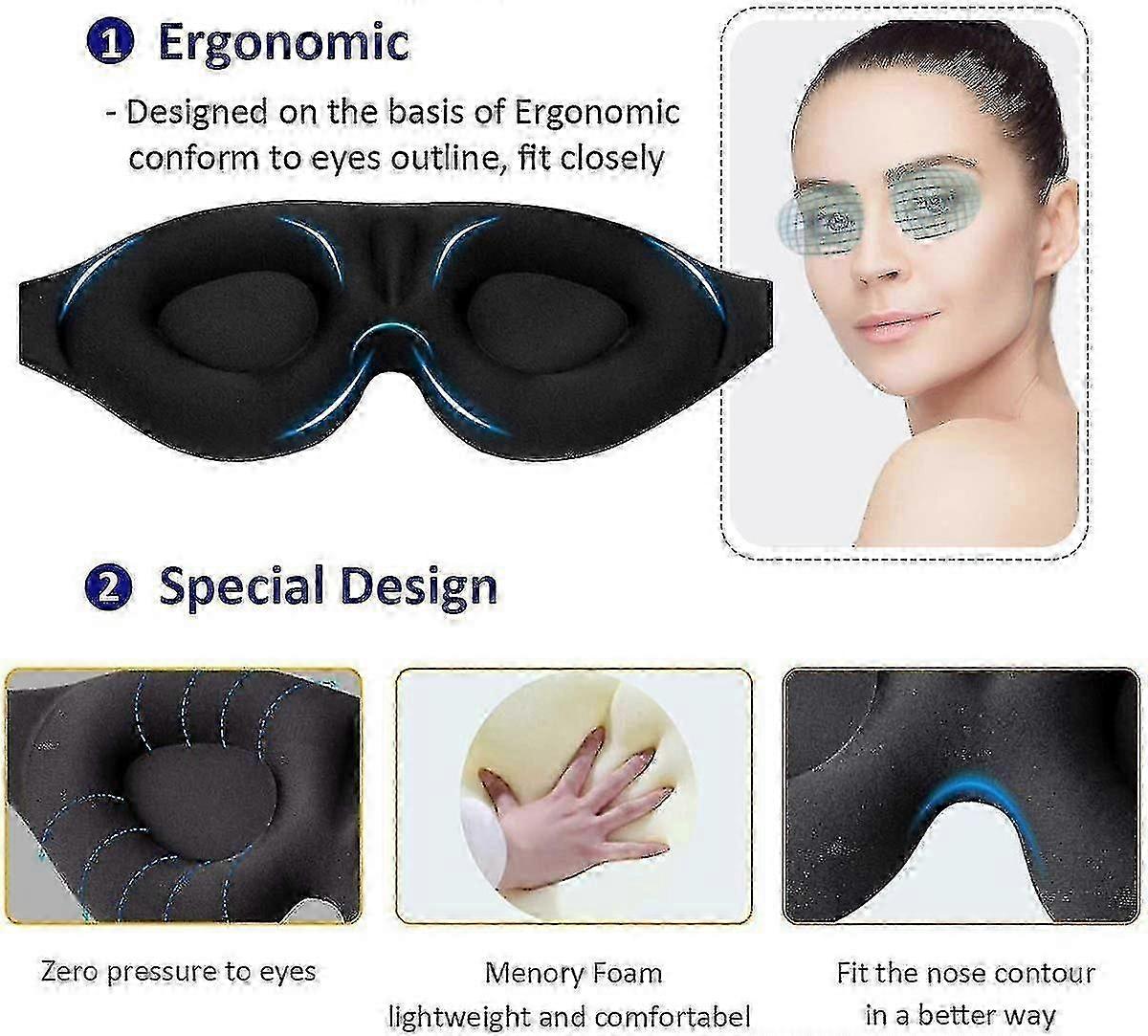 2 Pack Sleep Mask 3d Contoured With Adjustable Strap