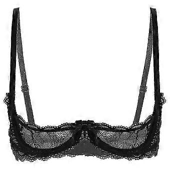 Womens Sheer Lace Open Cup Lingerie Bra Adjustable Spaghetti Shoulder Straps 1/4 Cups See Through Pu