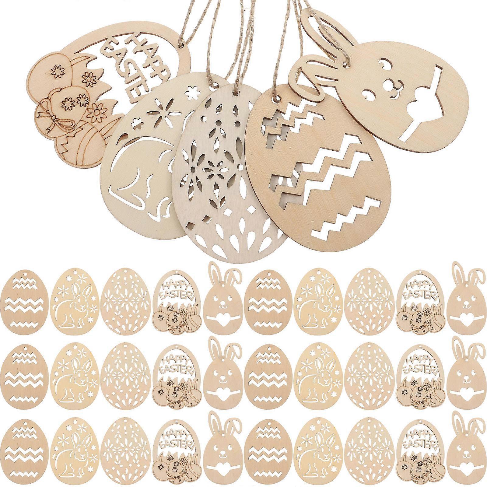 Beige Easter Wooden Ornaments for Decorations 50Pcs Egg Shape Cutouts