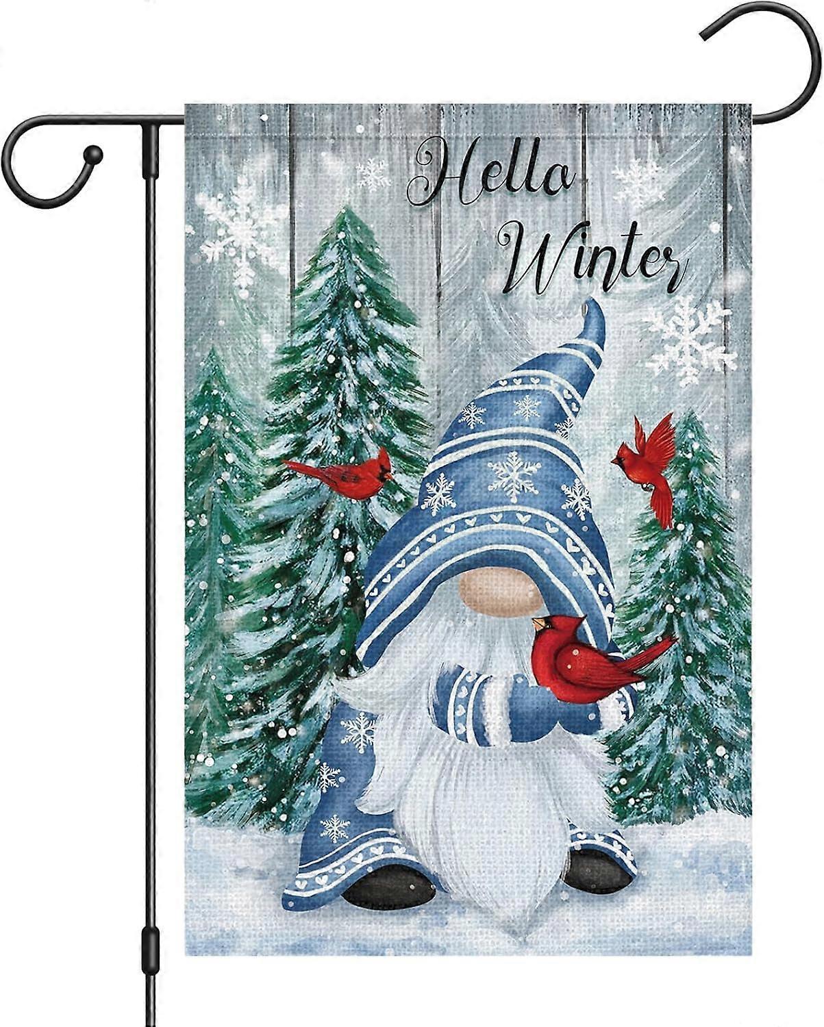 Burlap Hello Winter Double-Sided Flag