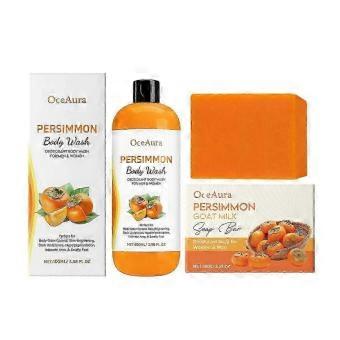 Persimmon Body Wash + Persimmon Soap Bar Set for Body Odor Control,Purifying Deodorizing Body Soap for Eliminating Odor,Skin Brightening