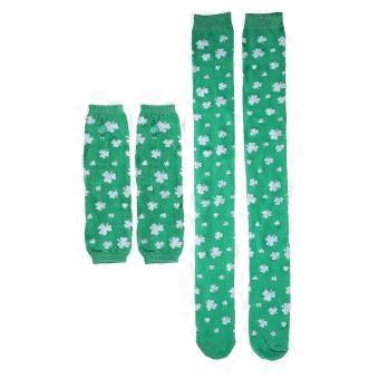 St Patrick's Day Shamrock Knee High Socks and Gloves Set for Party-bhkj
