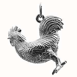 Silver 24x21mm solid Cockerel Pendant or Charm